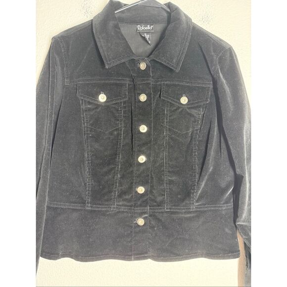 Rafaella Black Corduroy Stretch Button Down Jacket Size 12 - Picture 2 of 9